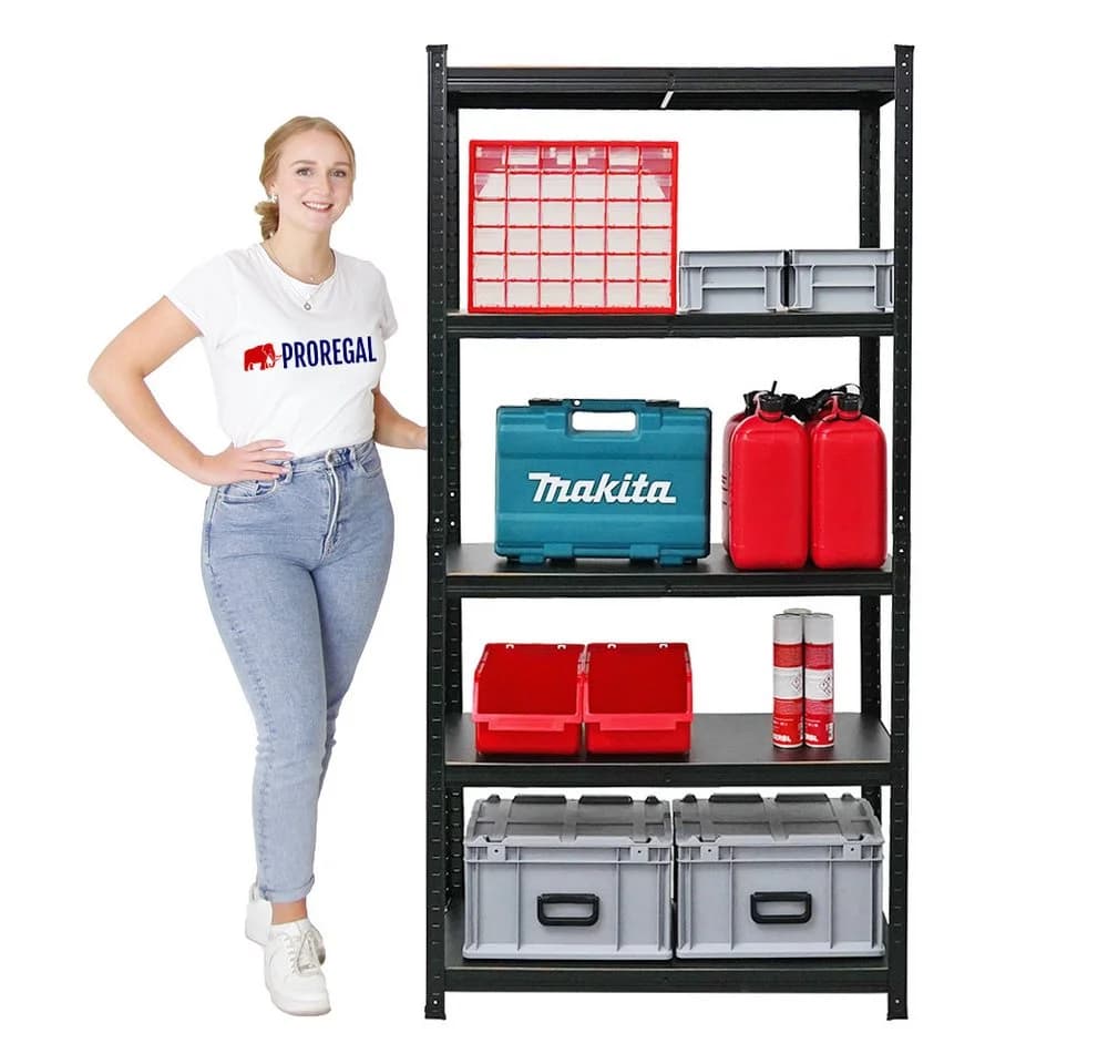 PROREGAL® Schwerlastregal RAGNAR Schwarz 5 Böden 100kg Fachlast