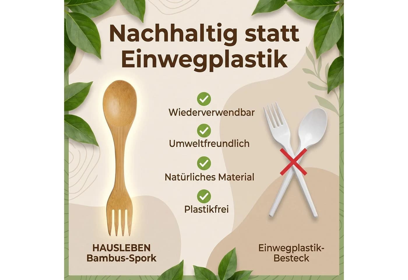 hausleben Campinglöffel 4er Set Bambusbesteck Gabel-Löffel Multibesteck - Bild 3