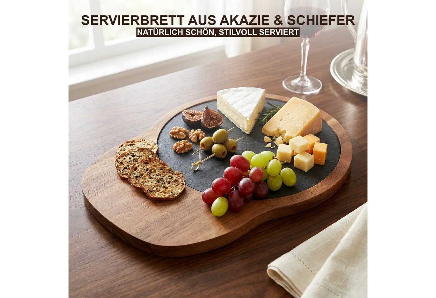 hausleben Servierbrett Akazienholz Schiefer 29x23 cm Rustikal - Bild 5