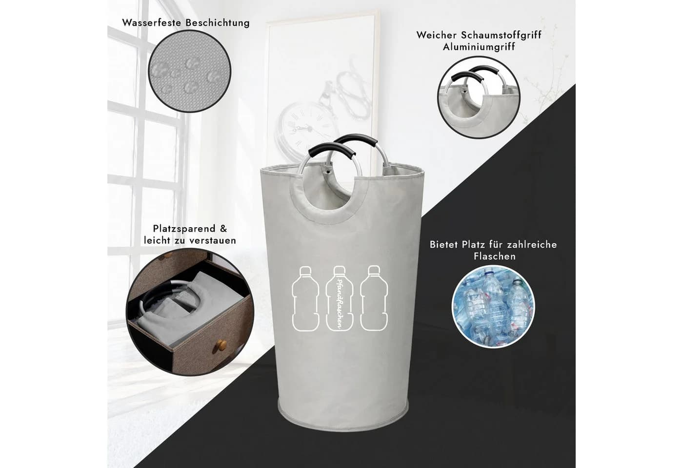 hausleben Flaschensammler 90L Aluminiumgriffe Faltbar Wasserabweisend - Bild 3