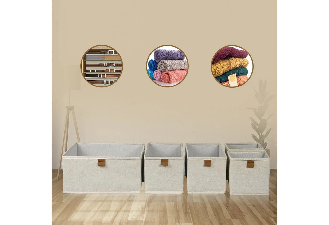 hausleben Aufbewahrungsbox 5er-Set Faltbar mit Griff Creme/Natur