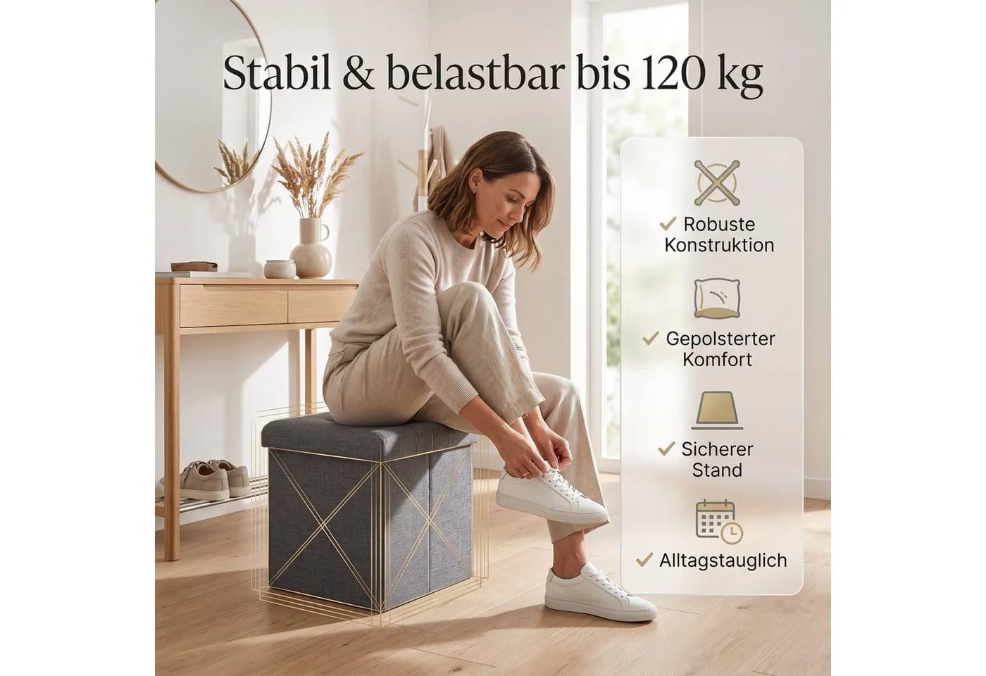 hausleben Sitzwürfel Grau mit Stauraum & Faltbar - Bild 3