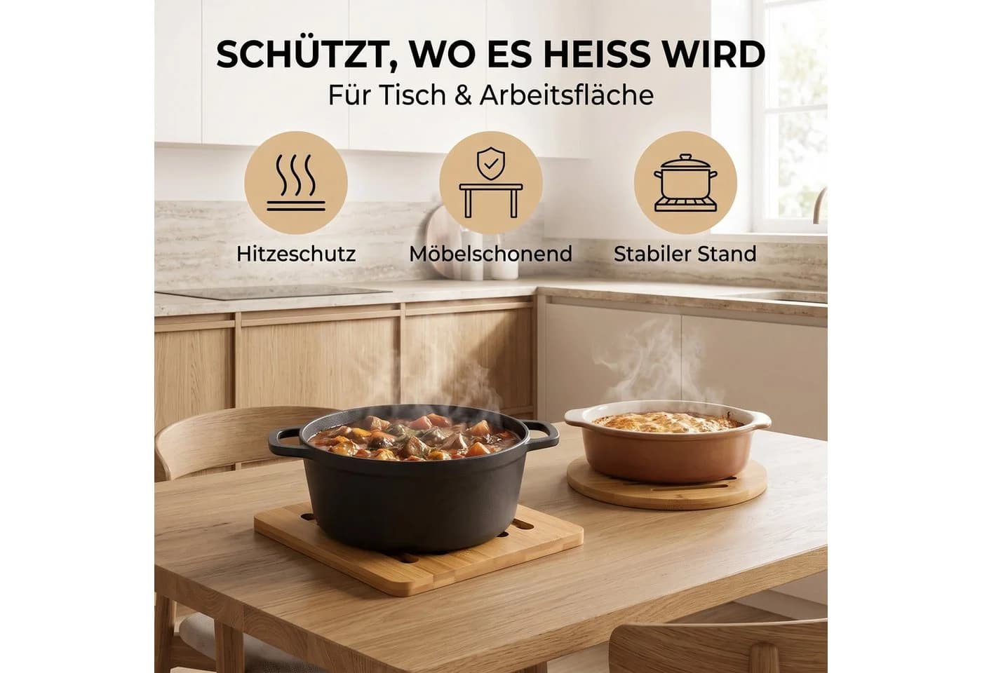 hausleben Topfuntersetzer Bambus 4er Set Beige