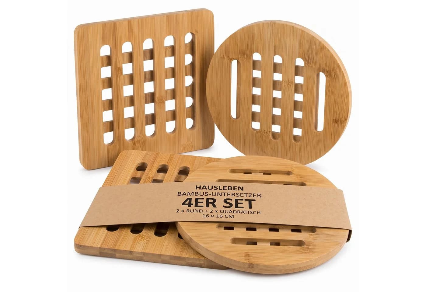 hausleben Topfuntersetzer Bambus 4er Set Beige - Bild 2