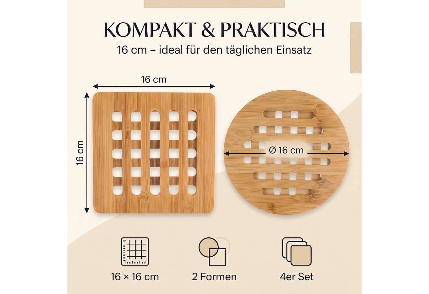 hausleben Topfuntersetzer Bambus 4er Set Beige - Bild 4