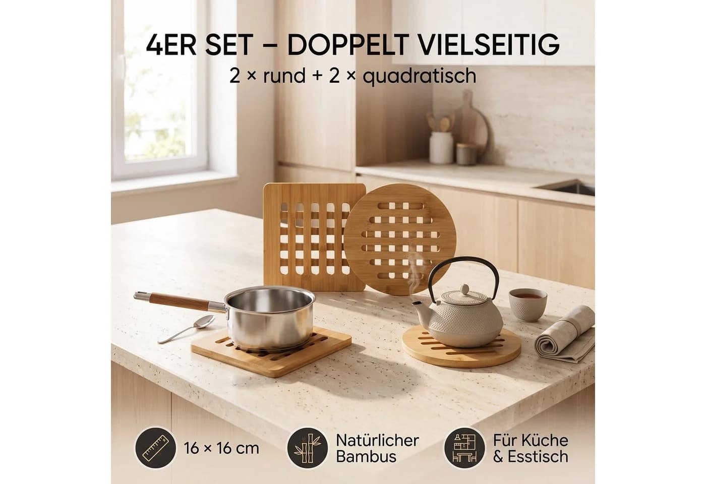 hausleben Topfuntersetzer Bambus 4er Set Beige - Bild 5