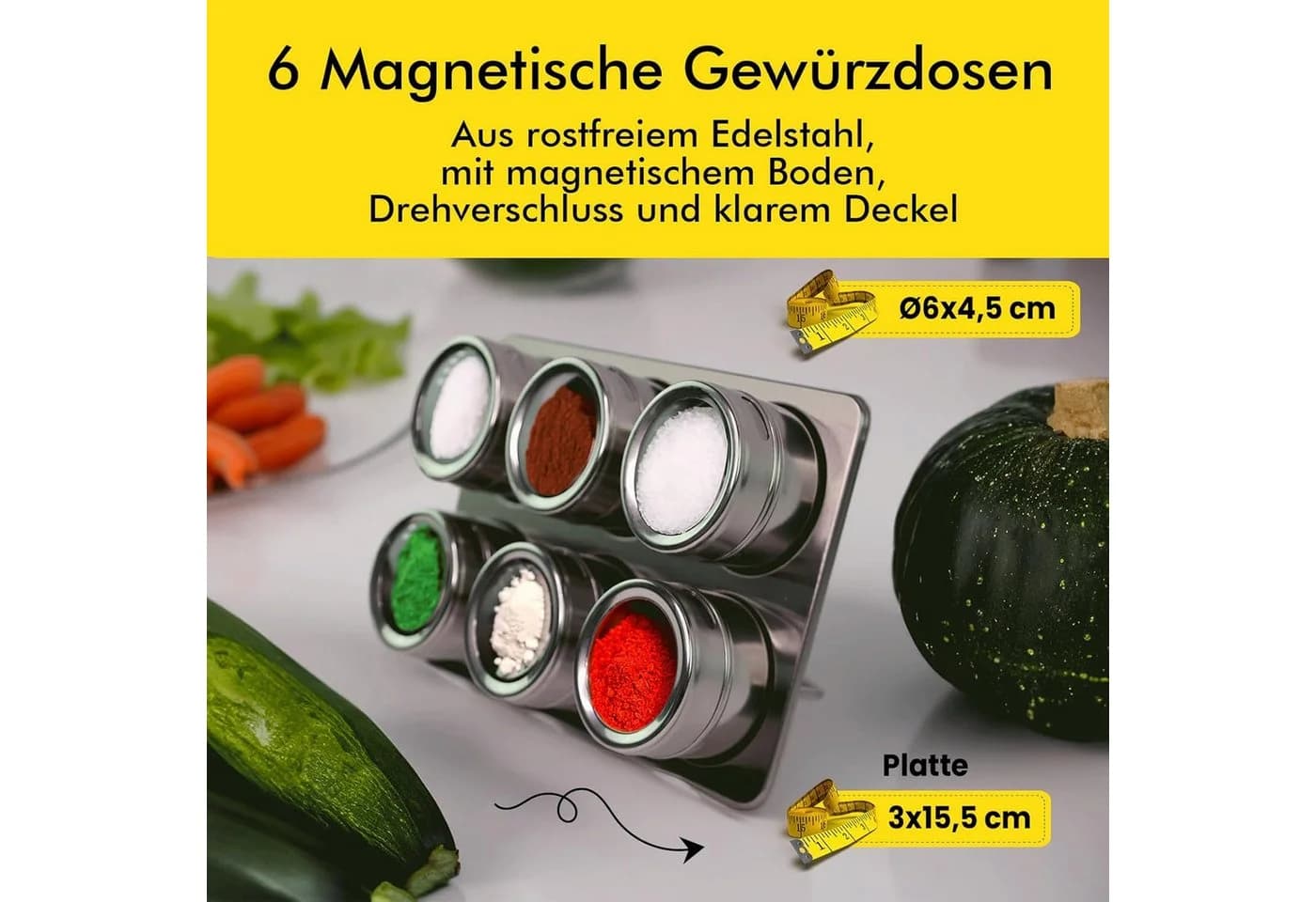 hausleben Gewürzbehälter Set 6-tlg. Edelstahl Magnetisch mit Sichtfenster - Bild 4