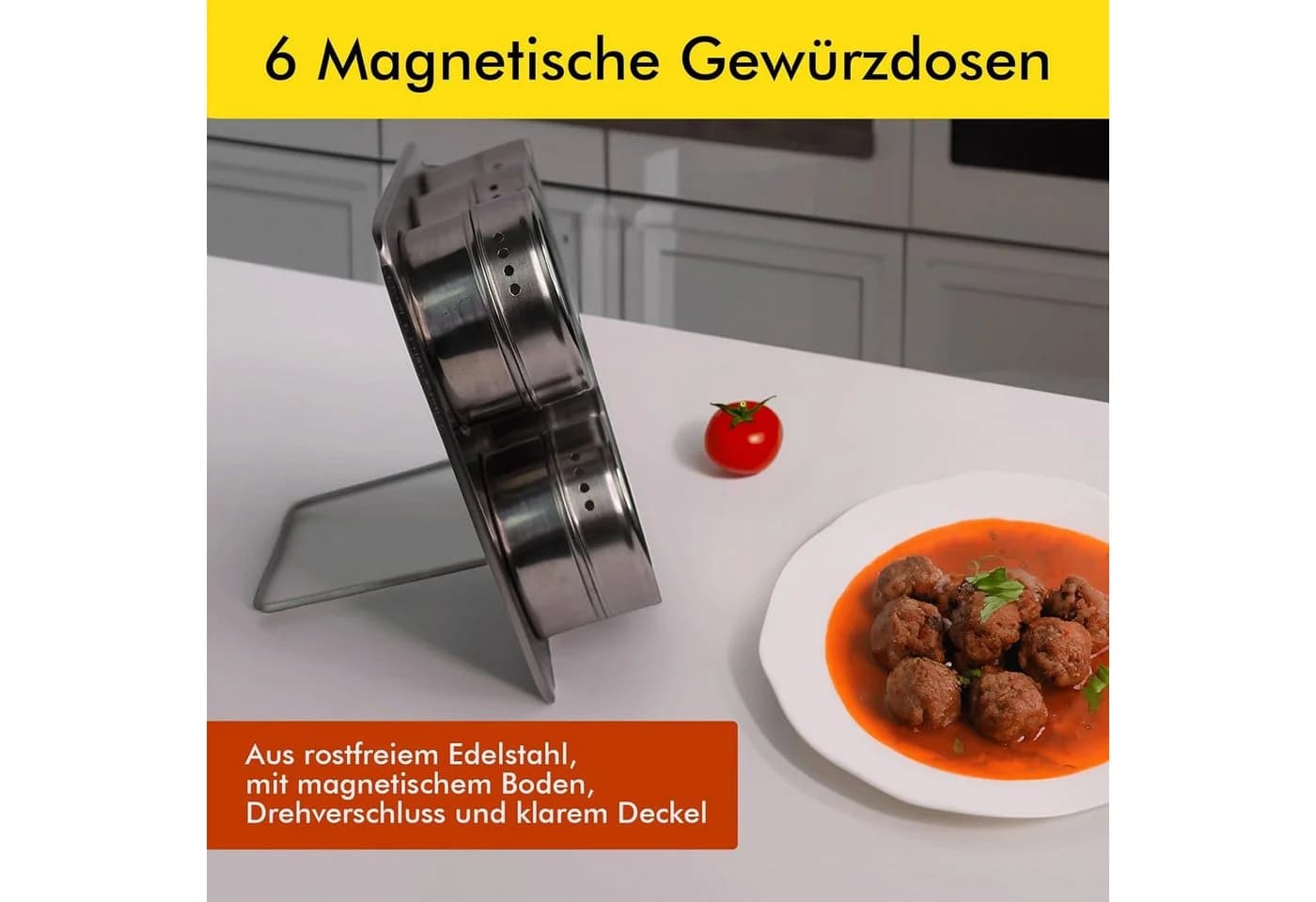 hausleben Gewürzbehälter Set 6-tlg. Edelstahl Magnetisch mit Sichtfenster - Bild 5