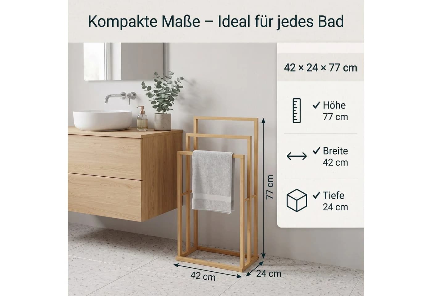 Hausleben Handtuchhalter Bambus 3 Stangen Freistehend - Bild 3