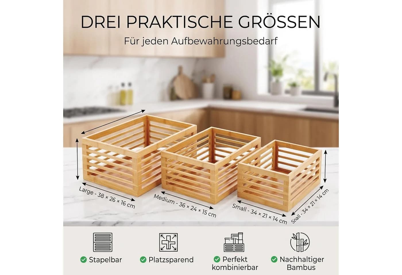 hausleben Aufbewahrungsbox Bambus Kisten Set 3er Holzboxen