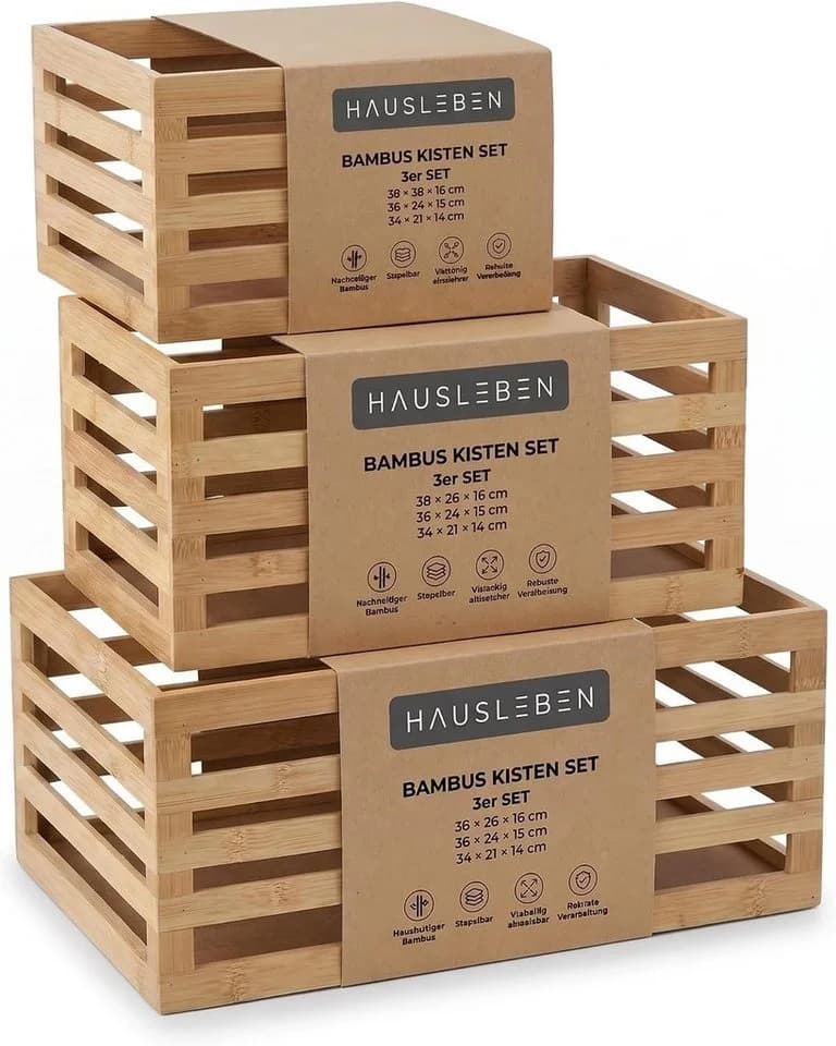 hausleben Aufbewahrungsbox Bambus Kisten Set 3er Holzboxen - Bild 2