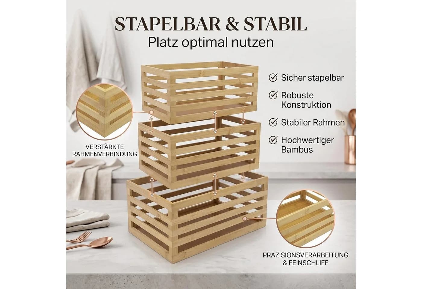 hausleben Aufbewahrungsbox Bambus Kisten Set 3er Holzboxen - Bild 3