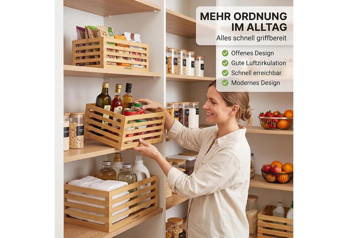 hausleben Aufbewahrungsbox Bambus Kisten Set 3er Holzboxen - Bild 4