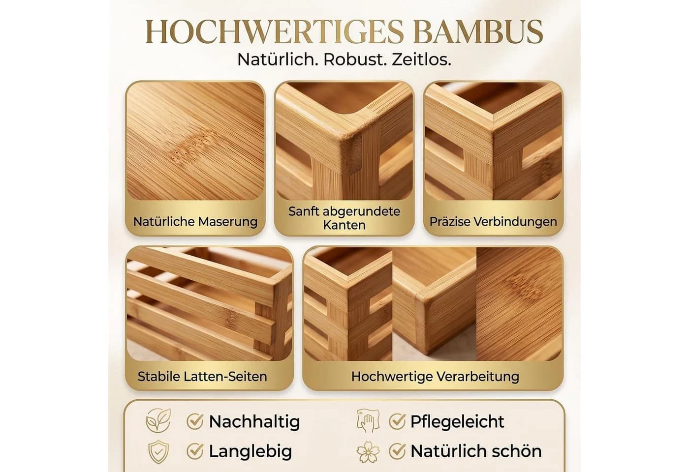 hausleben Aufbewahrungsbox Bambus Kisten Set 3er Holzboxen - Bild 5