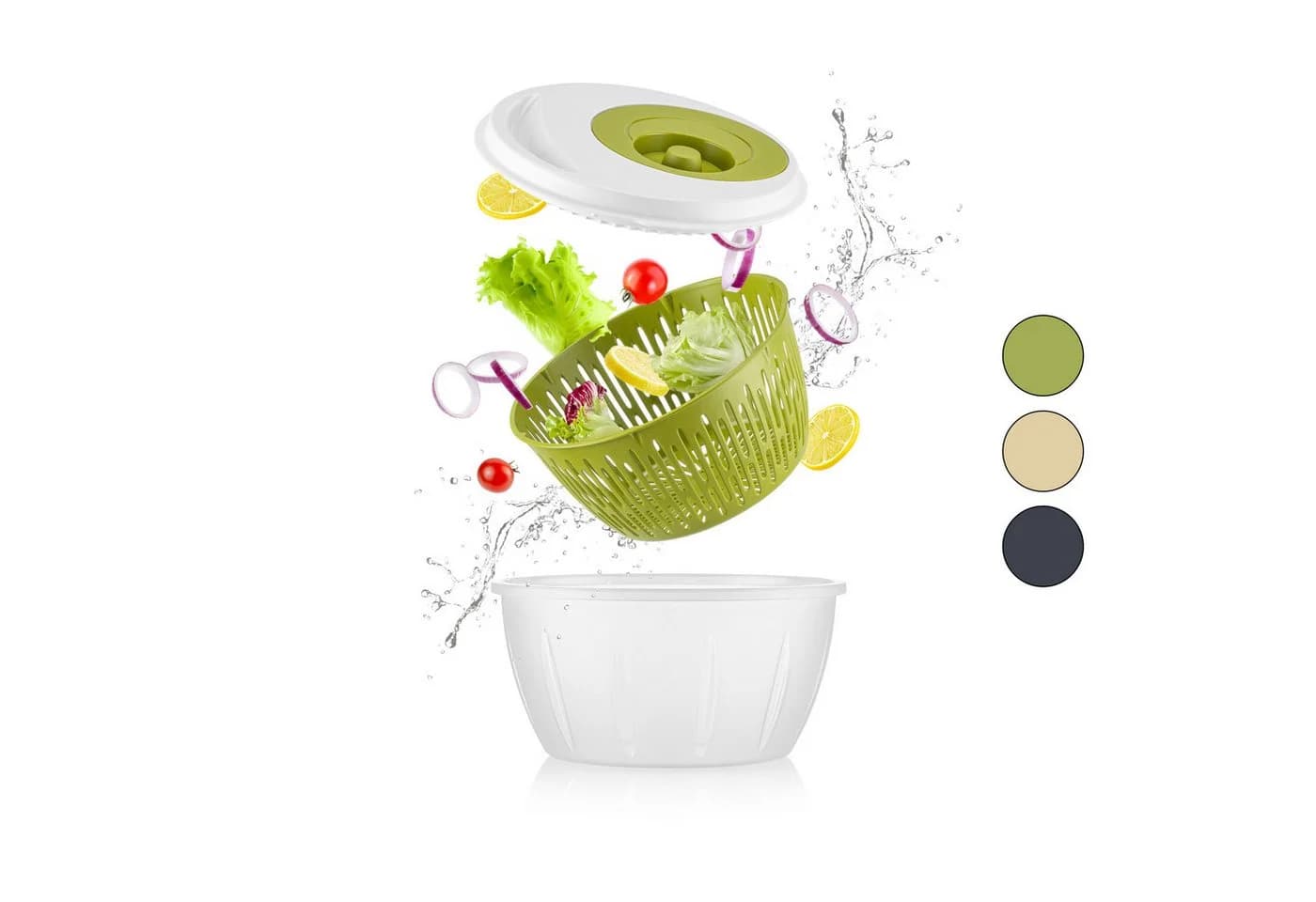 Hausleben Salatschleuder 4,5L 3-in-1 Set Beige/Grau BPA-frei