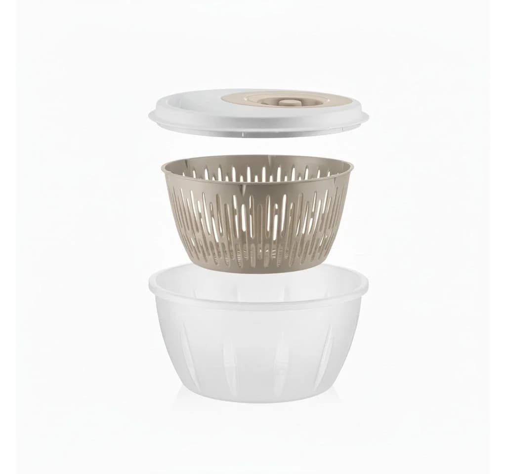Hausleben Salatschleuder 4,5L 3-in-1 Set Beige/Grau BPA-frei - Bild 2