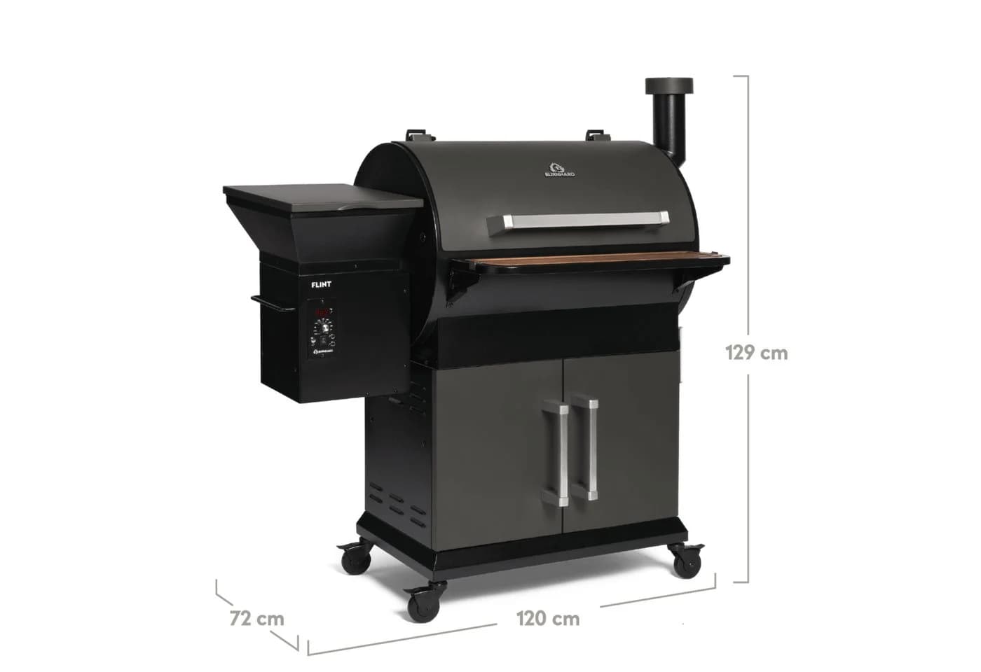 BURNHARD® Smoker FLINT Schwarz mit Akazienholz-Schneidebrett