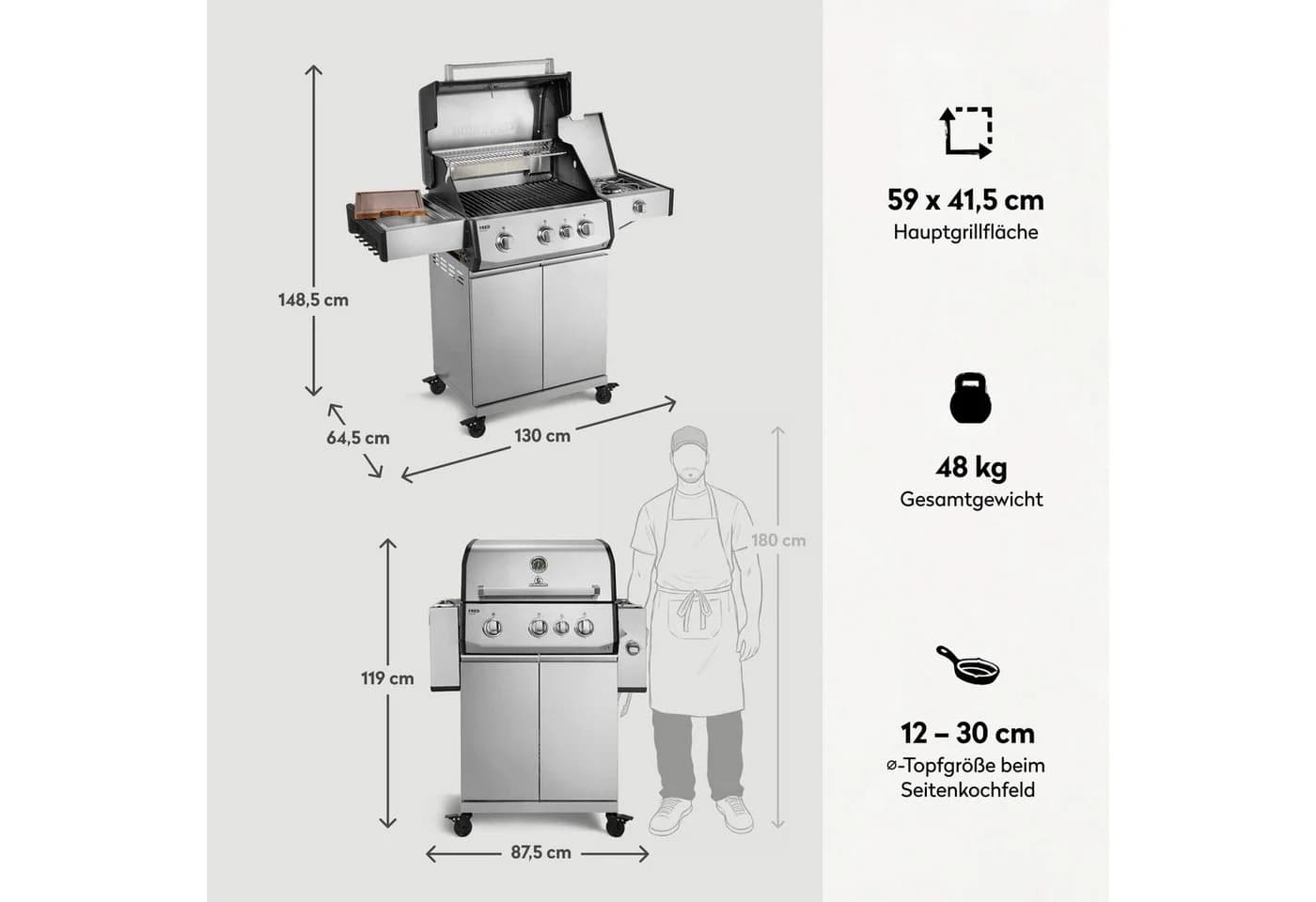 BURNHARD FRED Deluxe Gasgrill 3-Brenner Edelstahl Infrarot - Bild 3