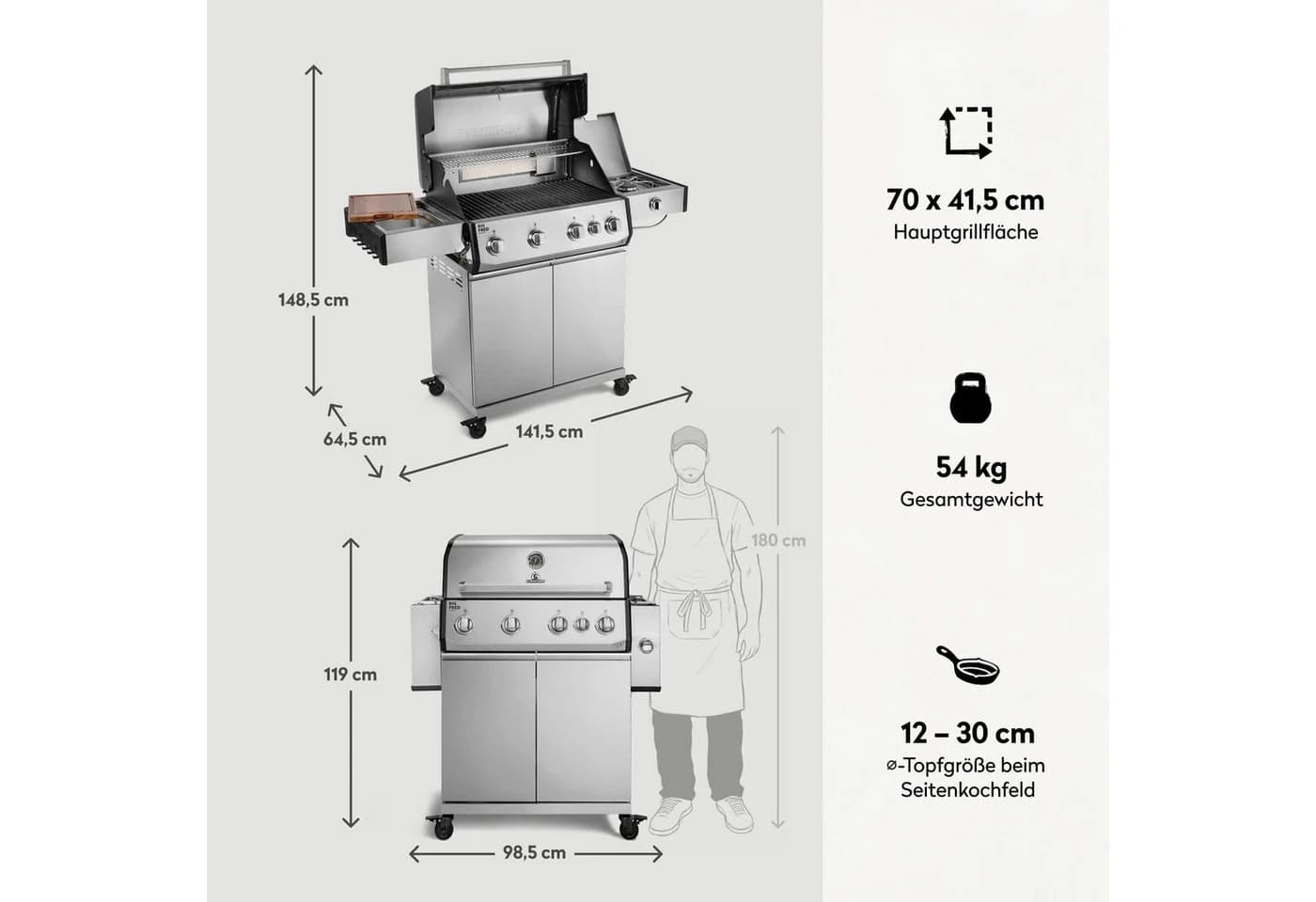 BURNHARD Big FRED Deluxe Gasgrill 4-Brenner Edelstahl - Bild 3
