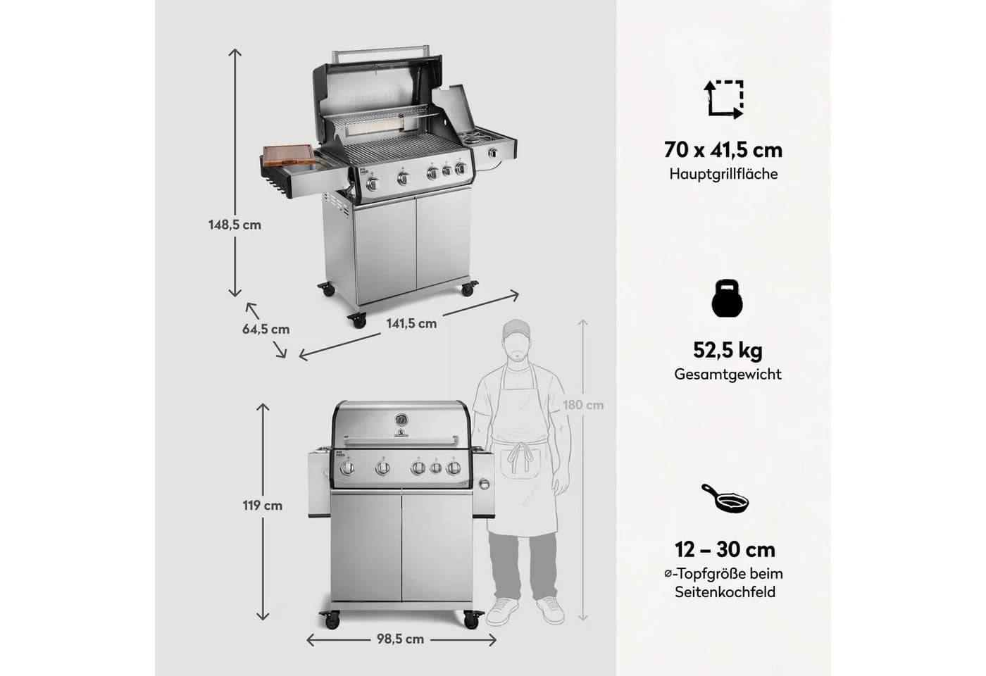 BURNHARD Big FRED Deluxe Gasgrill 4-Brenner Edelstahl - Bild 3