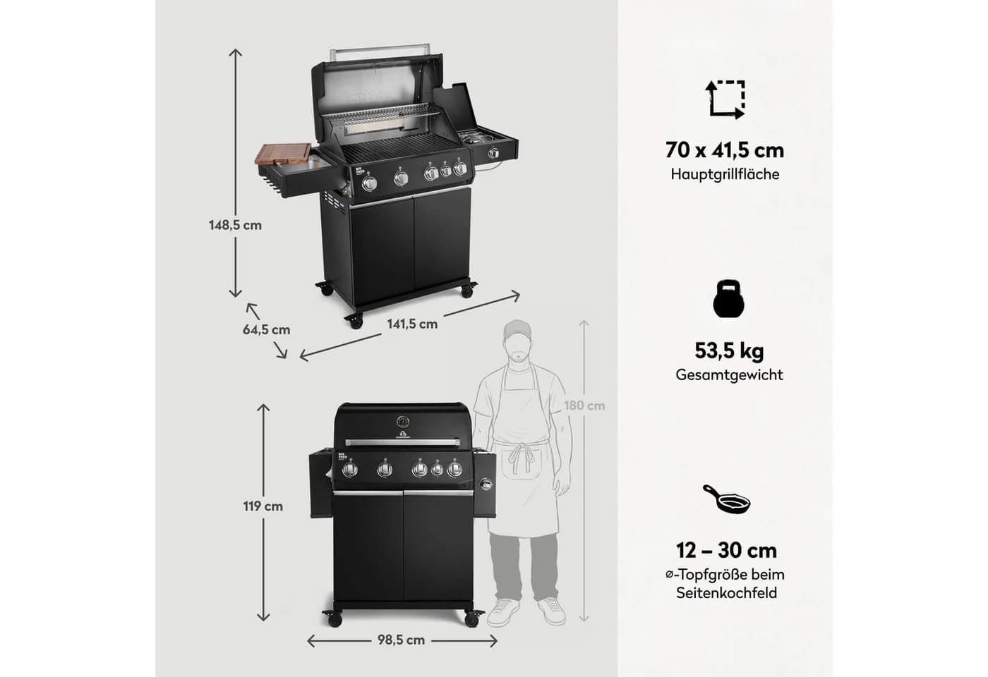 BURNHARD Big FRED Deluxe Gasgrill 4-Brenner Edelstahl Schwarz - Bild 3