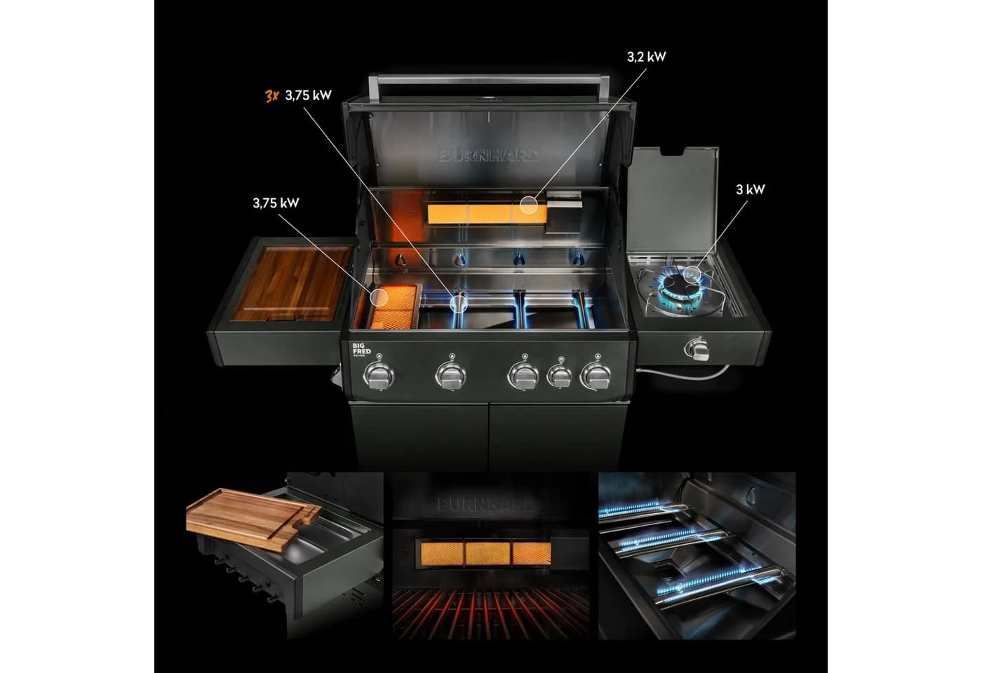 BURNHARD Big FRED Deluxe Gasgrill 4-Brenner Grün