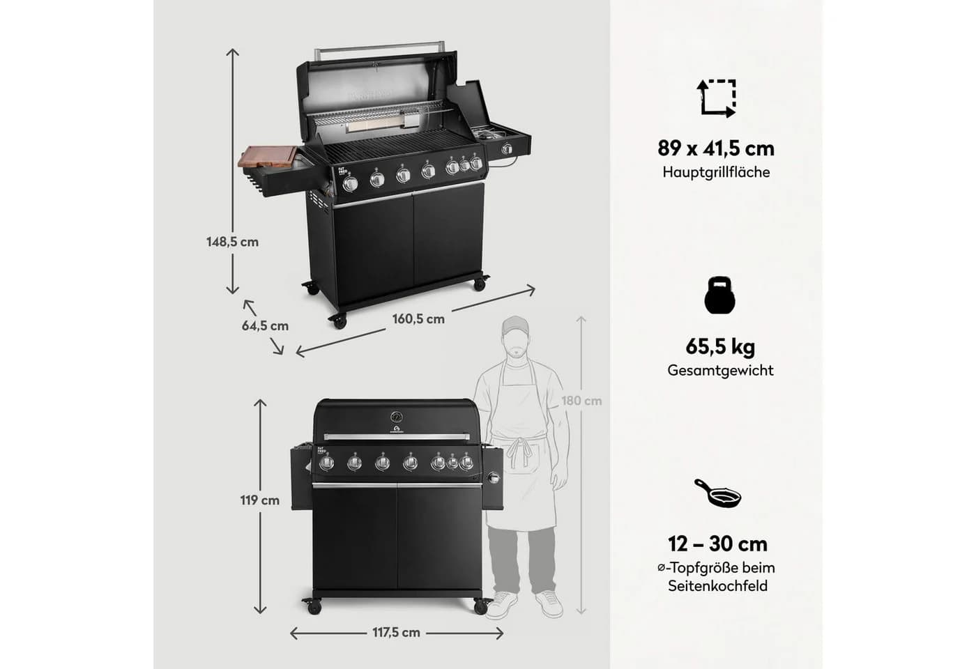 BURNHARD Fat FRED Deluxe Gasgrill 6-Brenner Edelstahl Schwarz - Bild 3