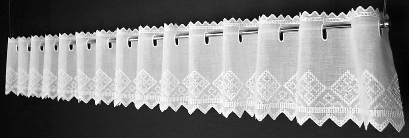 Gardinen Kranzusch Scheibengardine Batist Transparent Weiß Kreuzstich