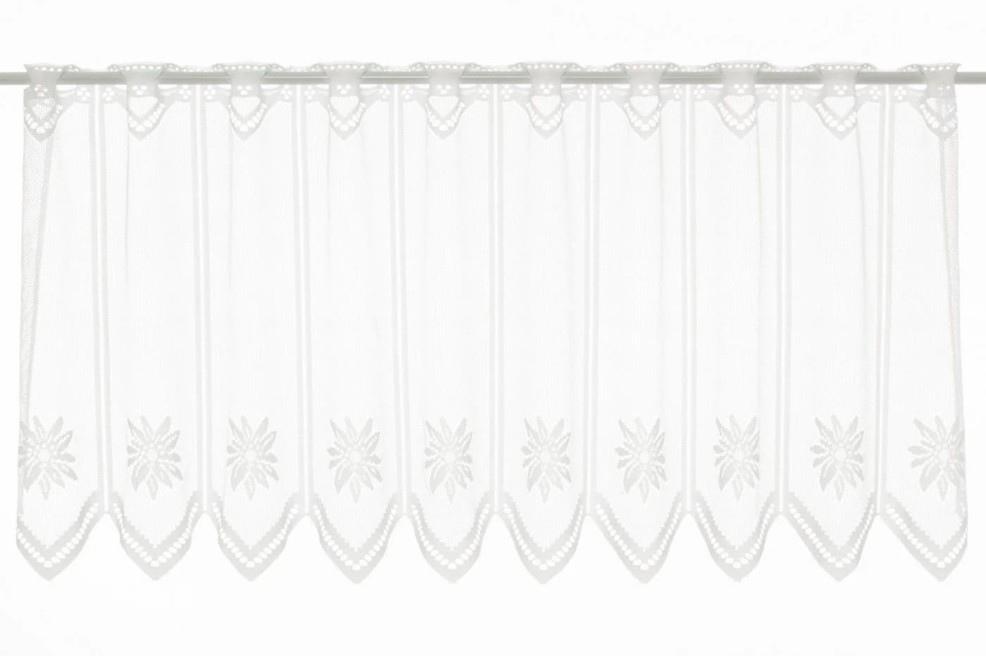 Gardinen Kranzusch Scheibengardine Jacquard Edelweiß Stangendurchzug Weiß - Bild 2