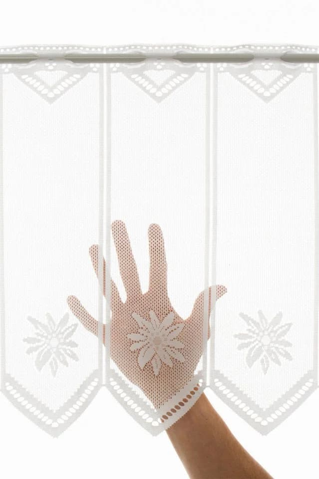 Gardinen Kranzusch Scheibengardine Jacquard Edelweiß Stangendurchzug Weiß - Bild 4