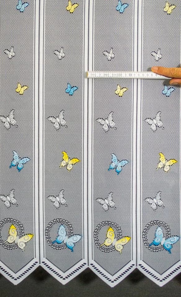 Gardinen Kranzusch Scheibengardine Schmetterlinge Transparent Weiß Blau Gelb