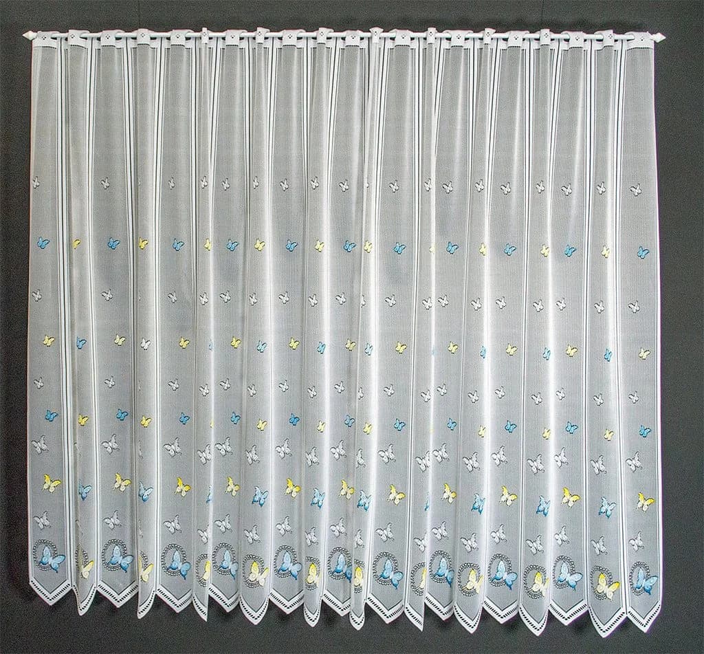 Gardinen Kranzusch Scheibengardine Schmetterlinge Transparent Weiß Blau Gelb - Bild 2