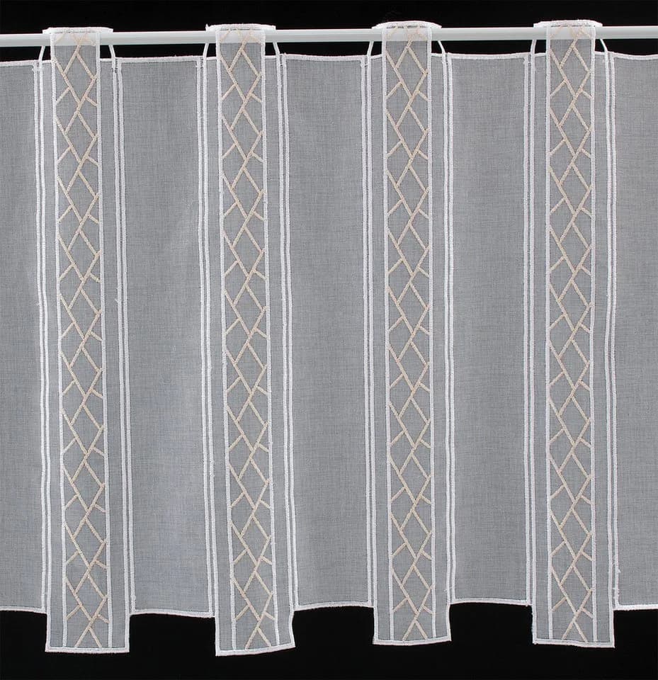 Gardinen Kranzusch Scheibengardine Beige/Weiß Transparent Bestickt