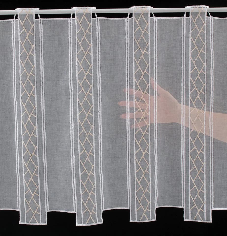 Gardinen Kranzusch Scheibengardine Beige/Weiß Transparent Bestickt - Bild 4