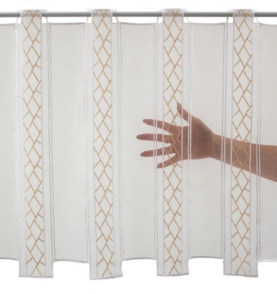 Gardinen Kranzusch Scheibengardine Beige/Weiß Transparent Bestickt - Bild 5