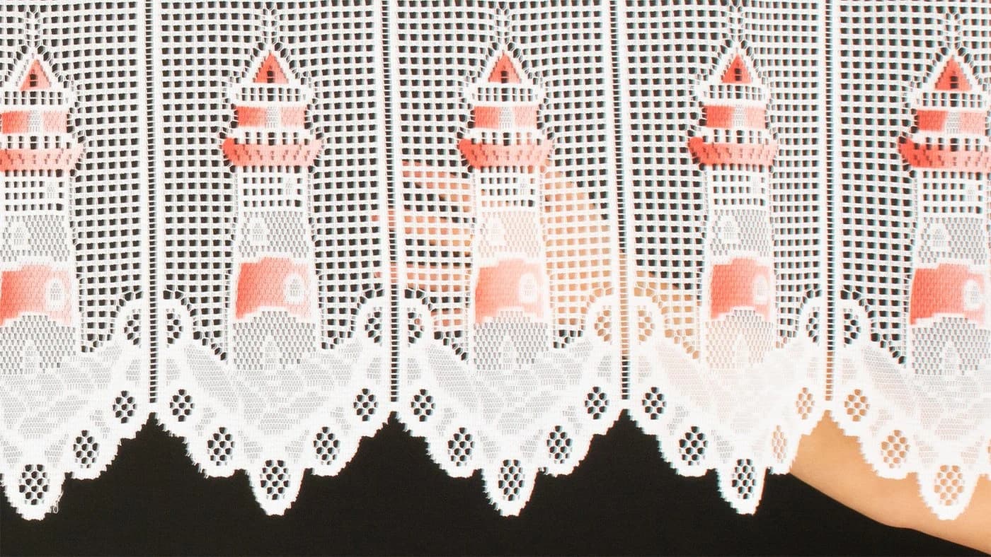 Gardinen Kranzusch Scheibengardine Leuchtturm Rot/Weiß Jacquard