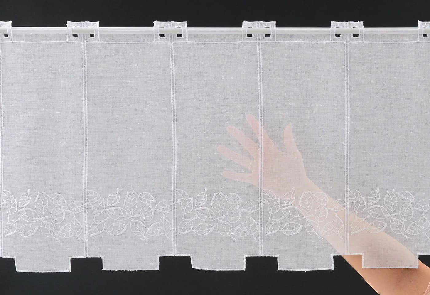Gardinen Kranzusch Scheibengardine bestickte Blätter transparent weiß