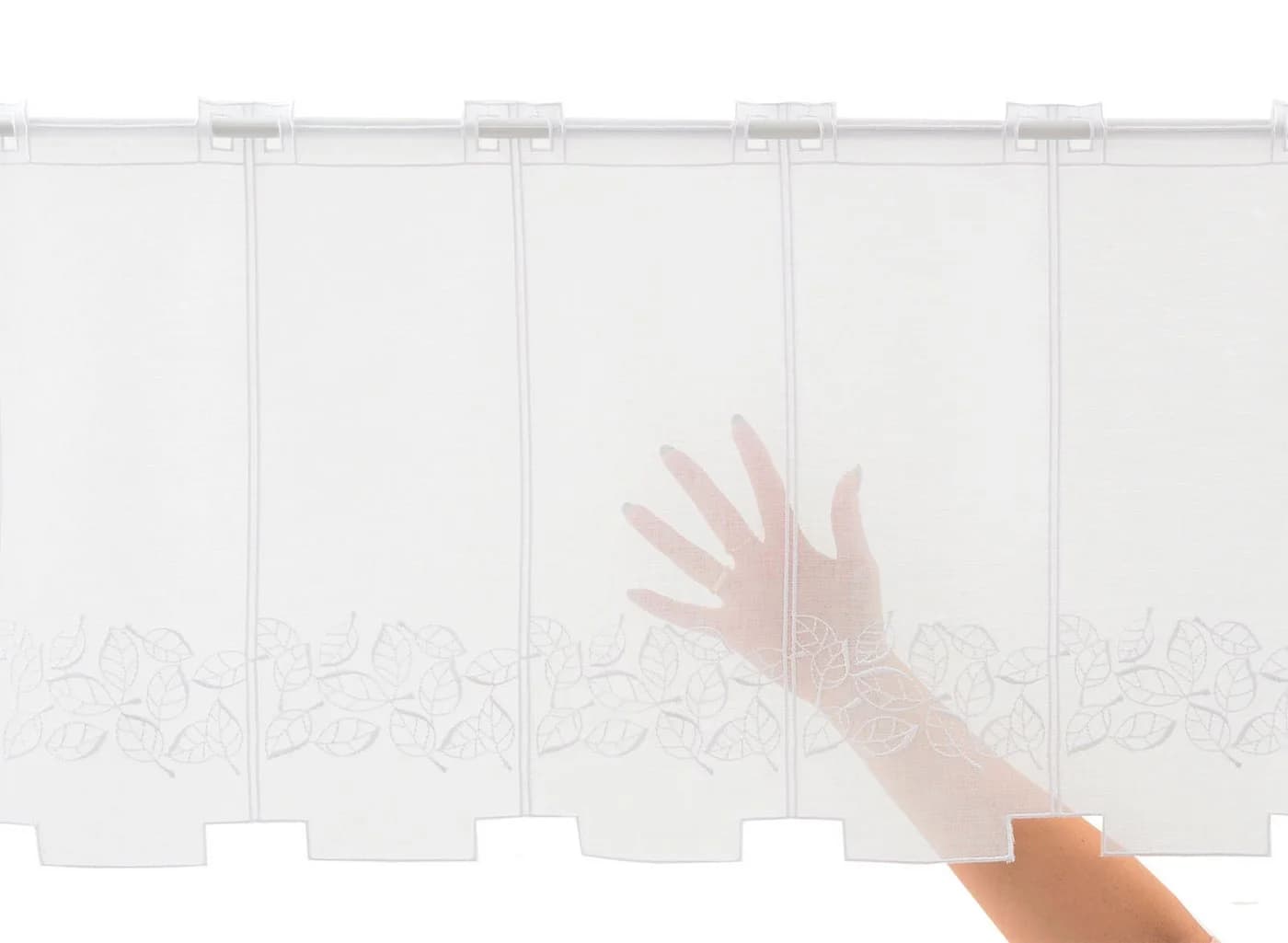 Gardinen Kranzusch Scheibengardine bestickte Blätter transparent weiß - Bild 4