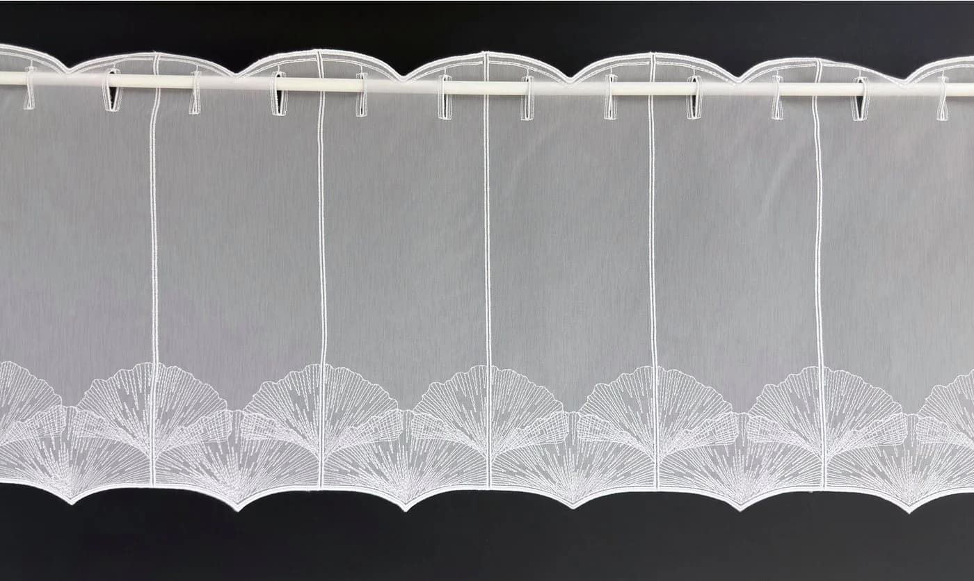 Gardinen Kranzusch Scheibengardine Ginkgo Blatt Transparent Weiß - Bild 3