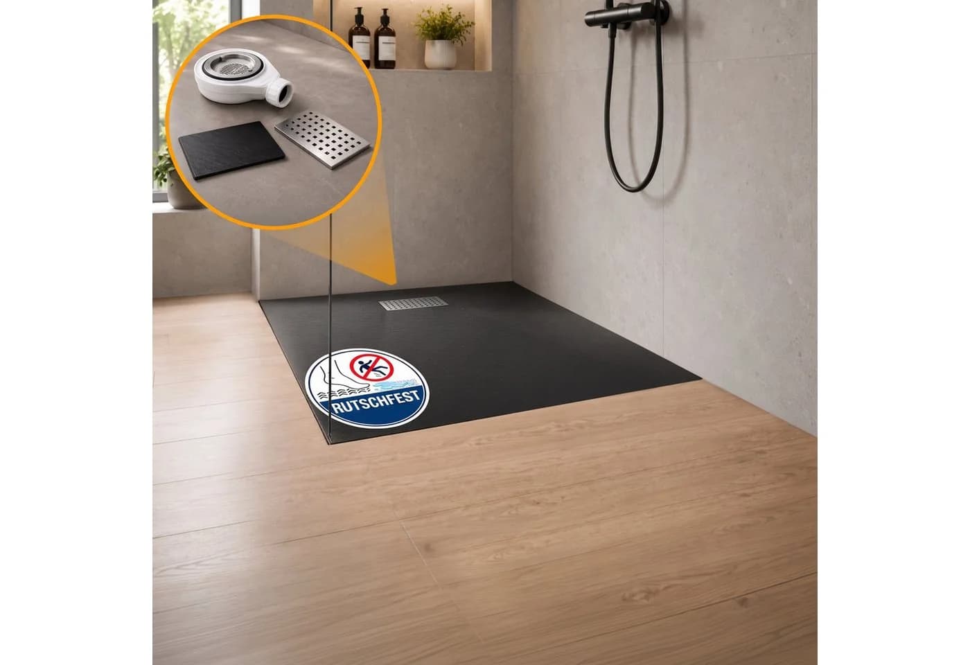 Dalsys Duschwanne 90x90cm Schwarz Flache Duschtasse Inkl. Siphon - Bild 2