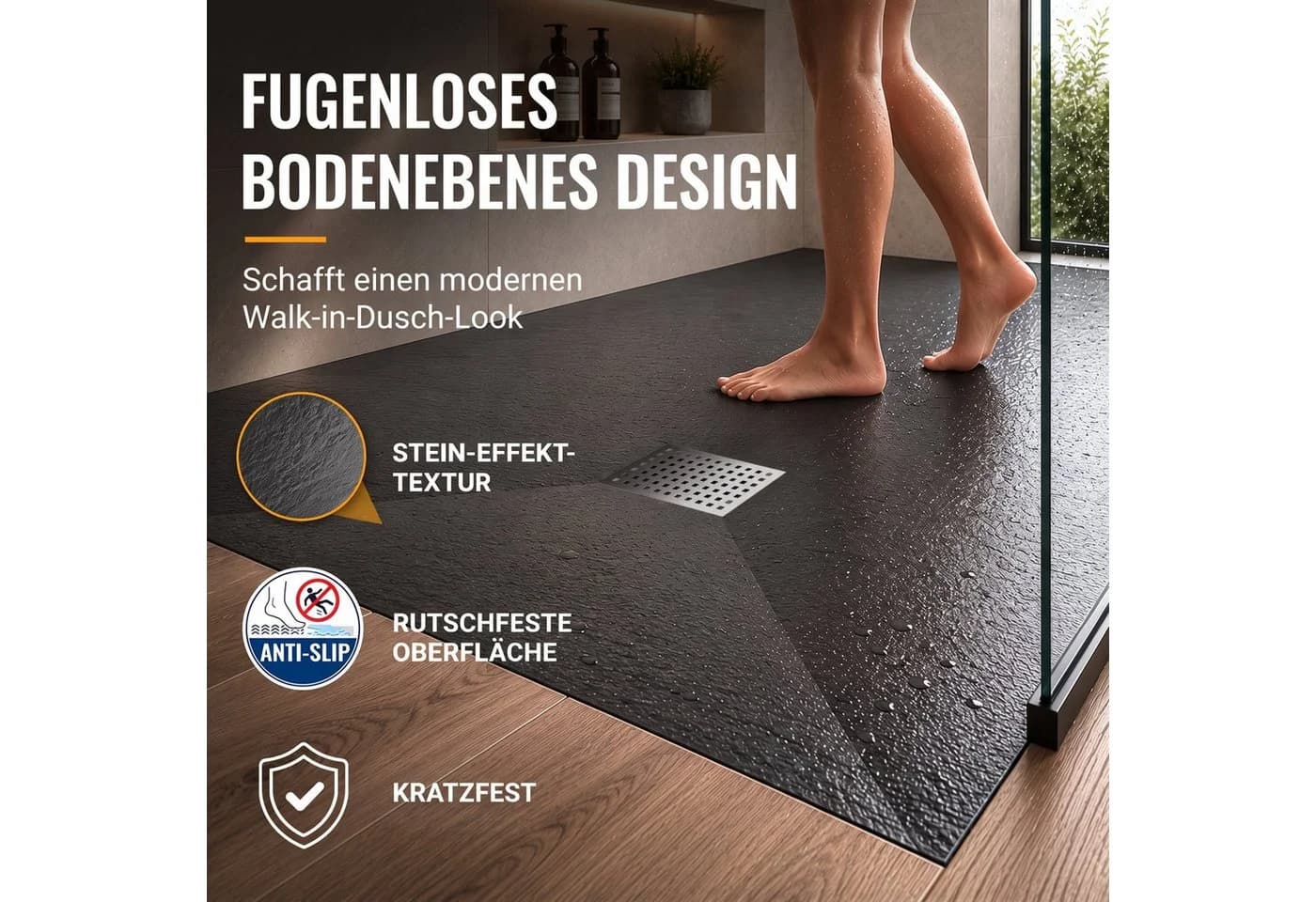 Dalsys Duschwanne 90x90cm Schwarz Flache Duschtasse Inkl. Siphon - Bild 3