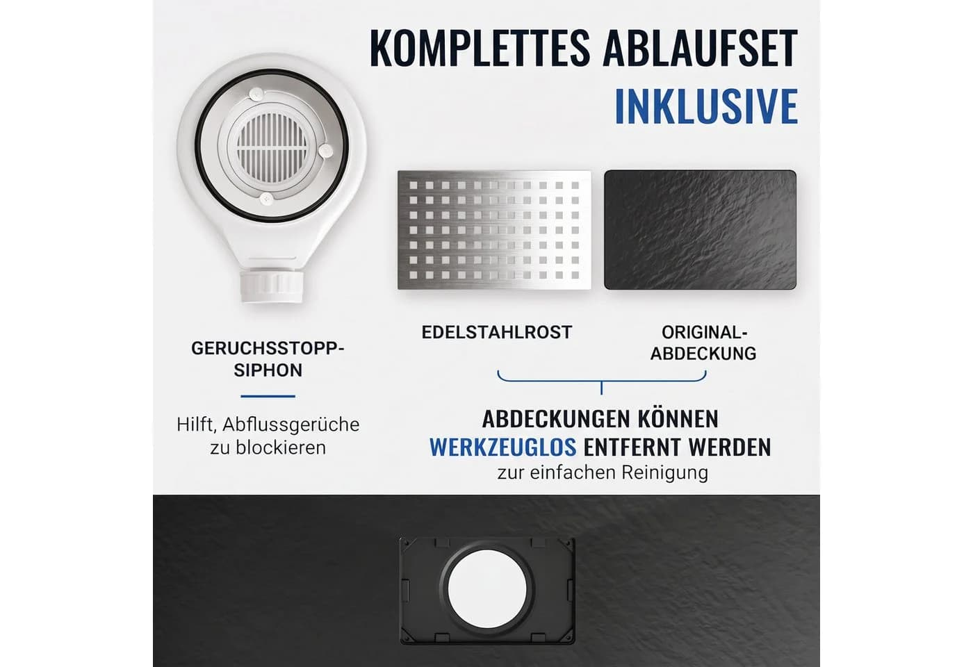 Dalsys Duschwanne 90x90cm Schwarz Flache Duschtasse Inkl. Siphon - Bild 4