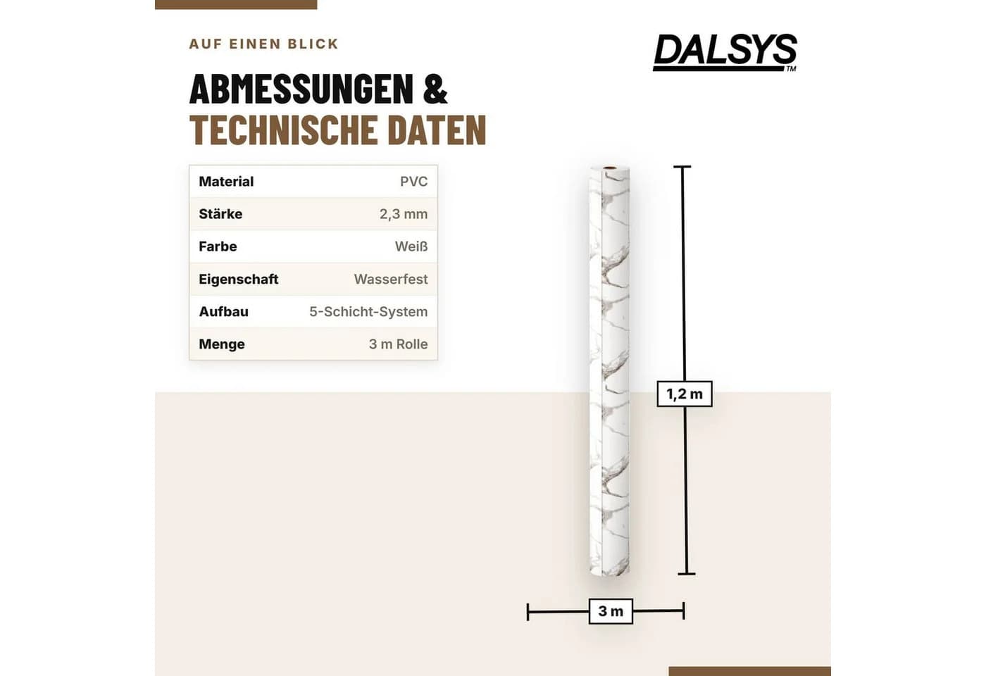 Dalsys Wandverkleidung Selbstklebend Marmoroptik Weiß PVC Rolle
