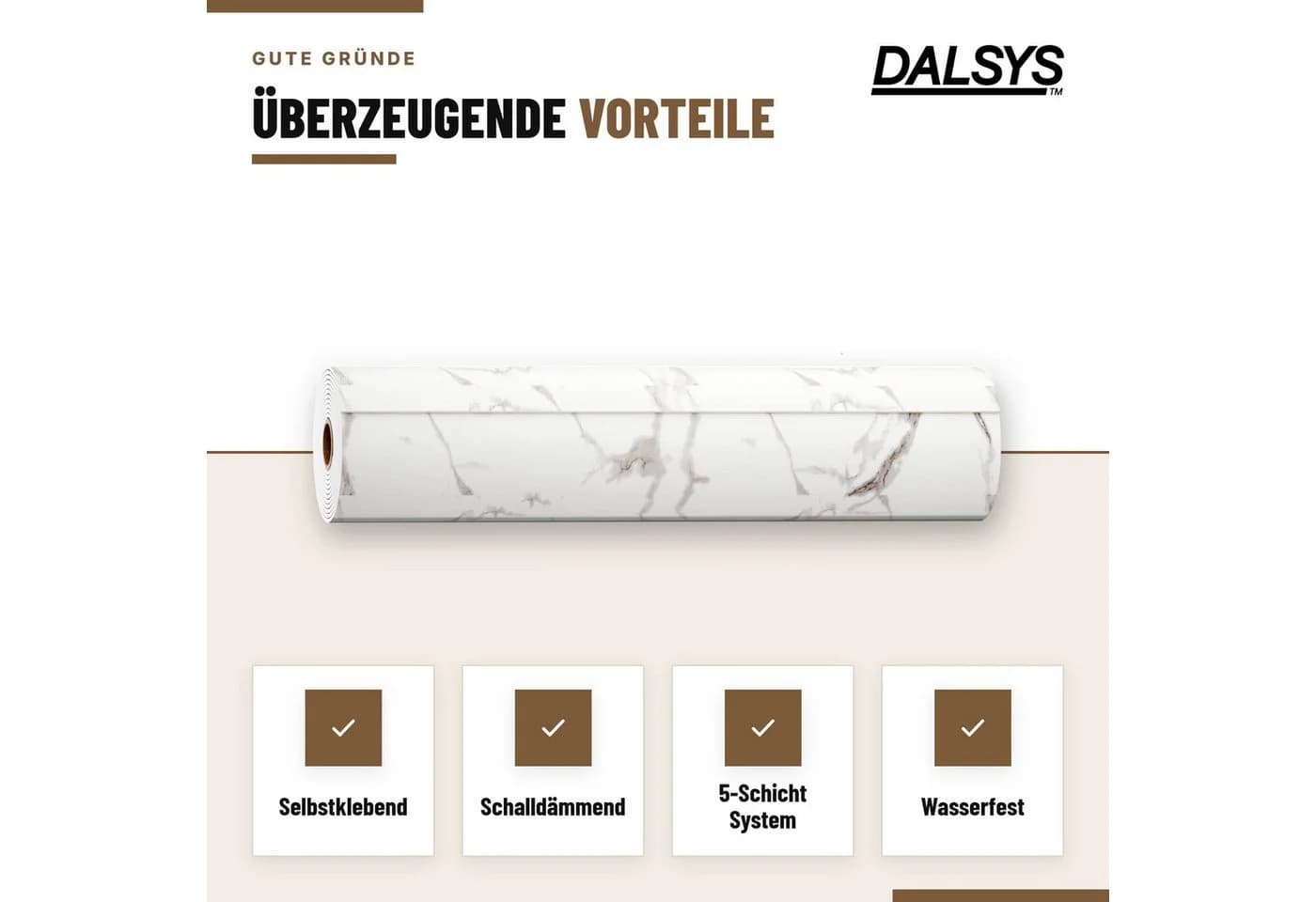 Dalsys Wandverkleidung Selbstklebend Marmoroptik Weiß PVC Rolle - Bild 3