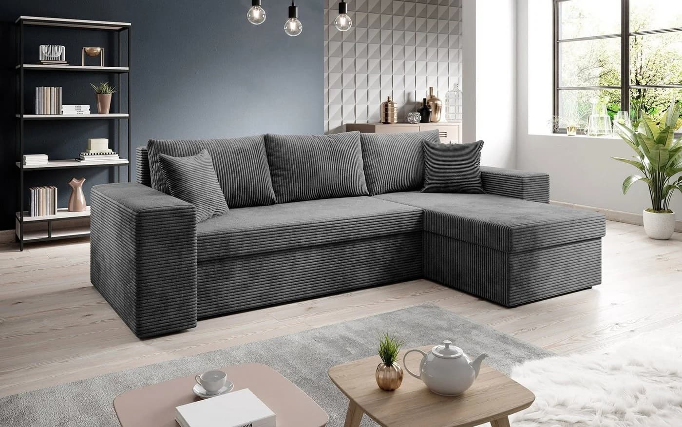 Luxusbetten24 Schlafsofa Denver Anthrazit mit Stauraum und Schlaffunktion