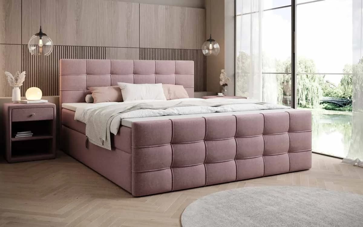 Luxusbetten24 Boxspringbett Luxor Rosa Stoff mit Stauraum