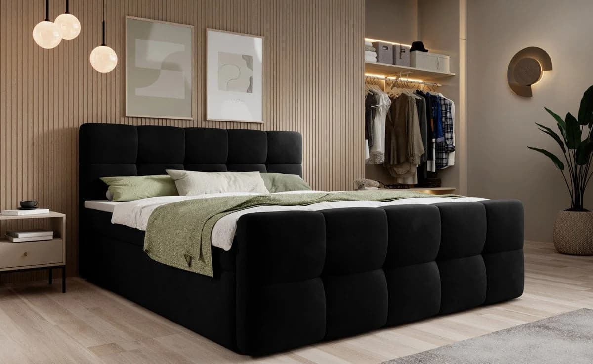 Luxusbetten24 Boxspringbett Cozy Samt Schwarz mit Stauraum