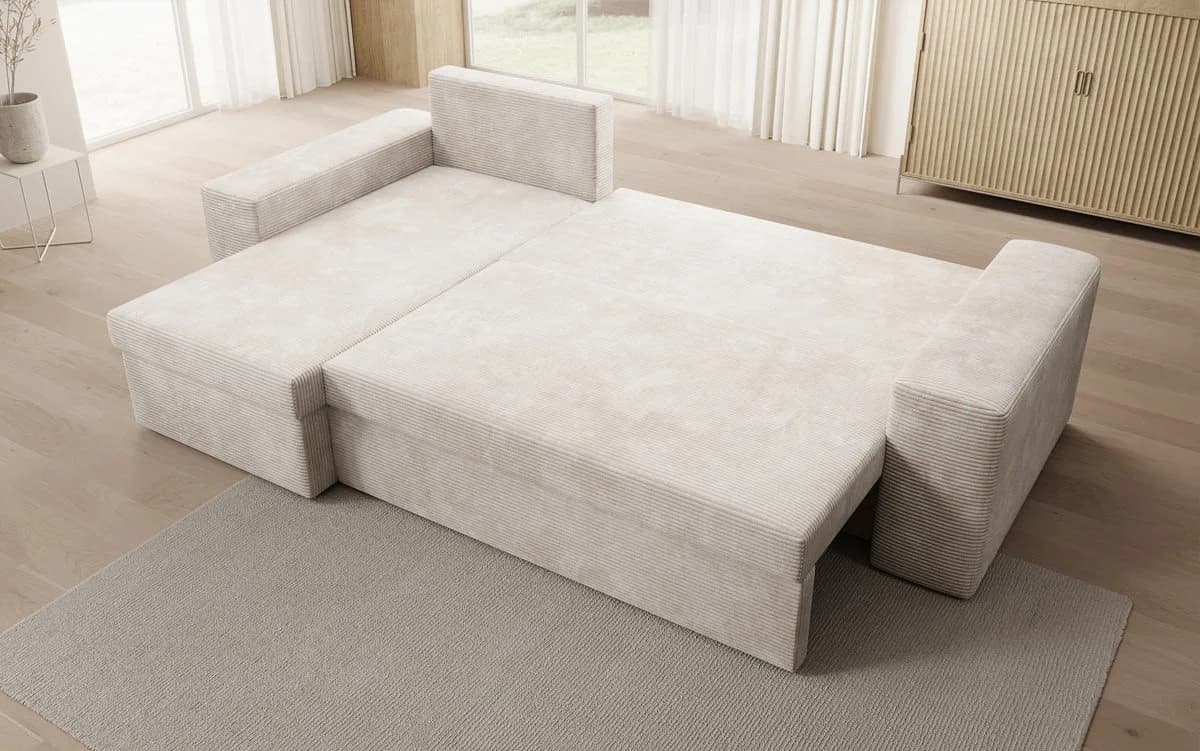 Luxusbetten24 Schlafsofa Denver Beige Cord mit Stauraum - Bild 3