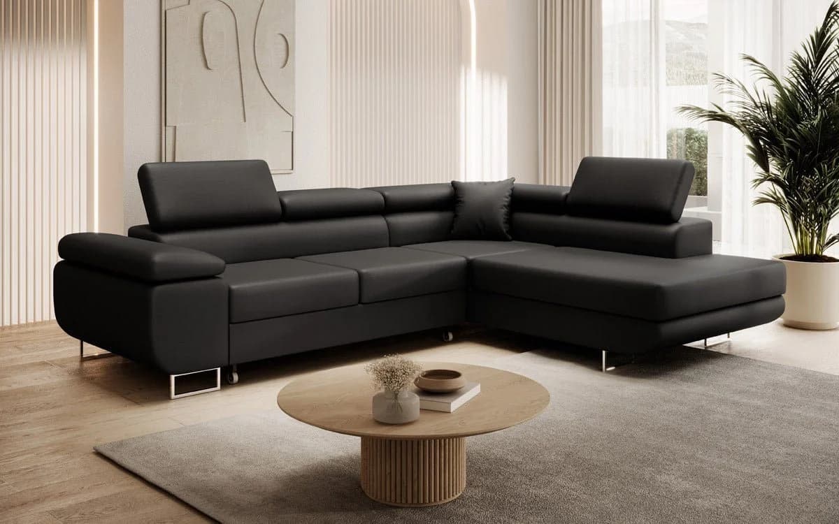 Luxusbetten24 Schlafsofa Aston Schwarz Kunstleder mit Stauraum