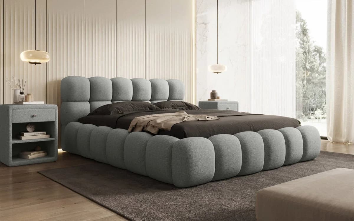 Luxusbetten24 Polsterbett Boston Bouclé Grau mit Stauraum